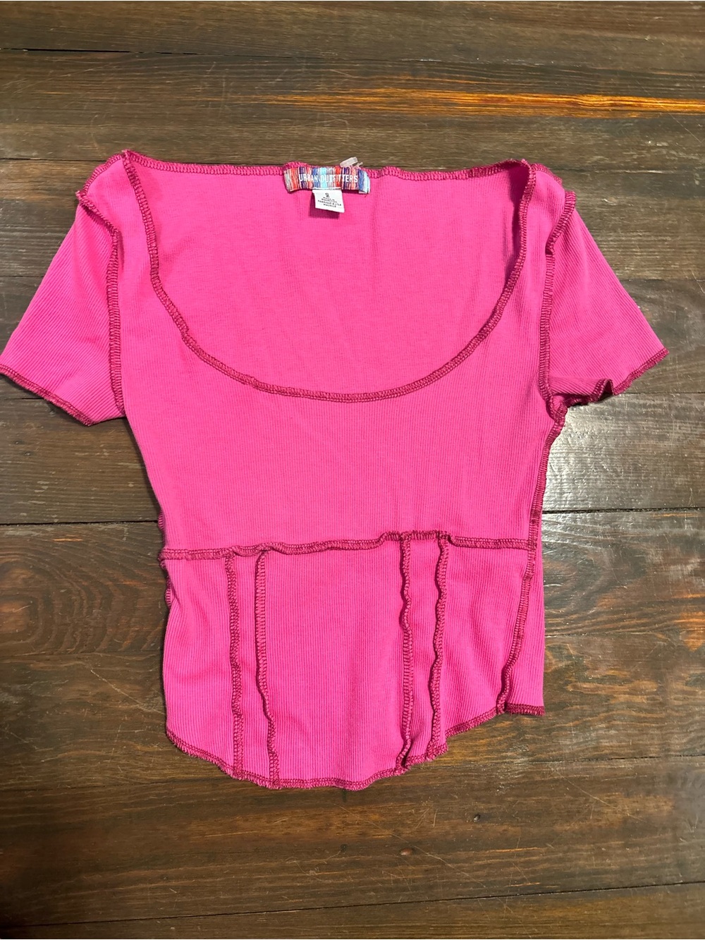 Urban Outfitters Bright Pink Ribbed Scoop-Neck Crop Top